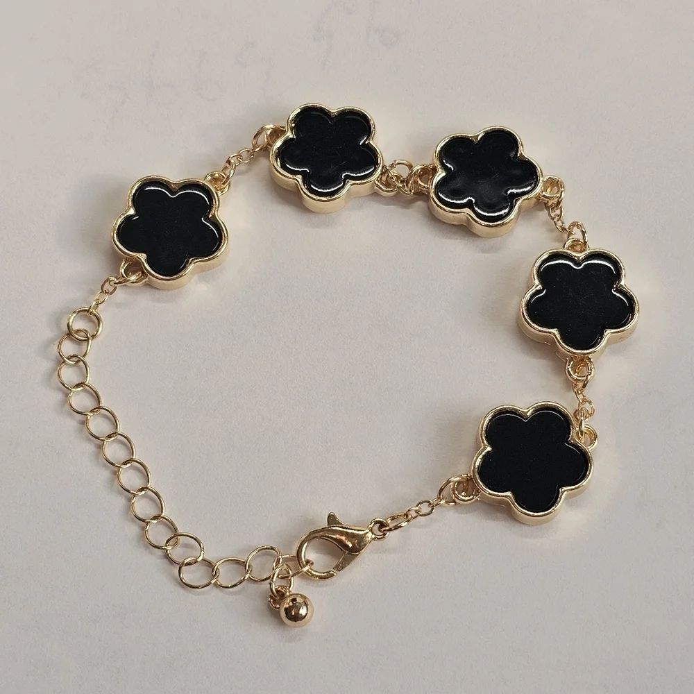 Bohemian Clover Black Gold Fashion Charm Bracelet